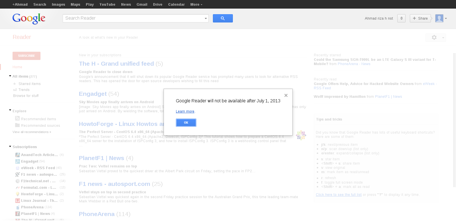 Google Reader will not be available after july 1, 2013